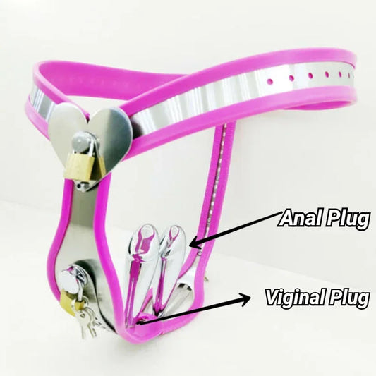 Female Chastity Belt with Anal & Vaginal Plug