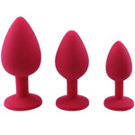 Red silicone butt plug set, 3 sizes