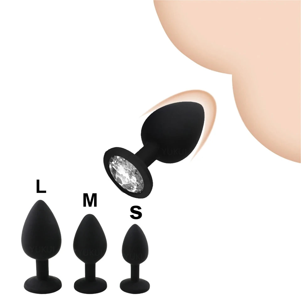 Inflatable anal plug kit with multiple sizes, black silicone butt plug set for training and comfort