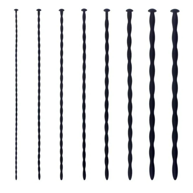 Silicone urethral sounding set, 8 black beaded sounds