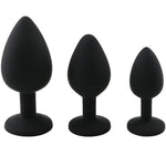 Black silicone butt plug set, 3 sizes