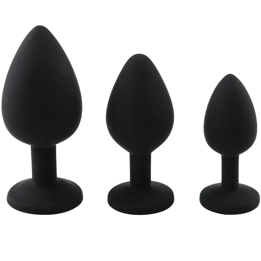 Black silicone butt plug set, 3 sizes