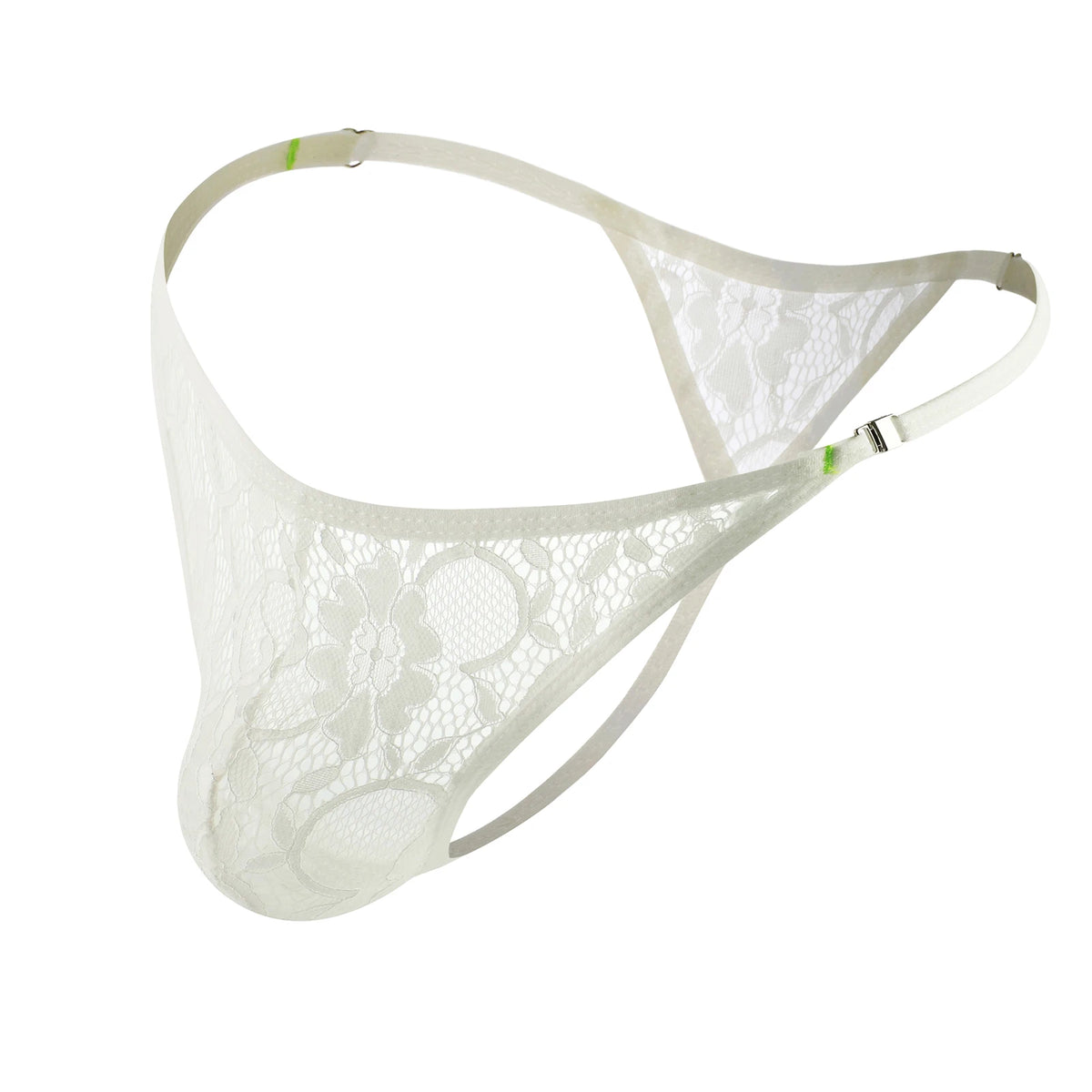 White men's lace thong with adjustable straps