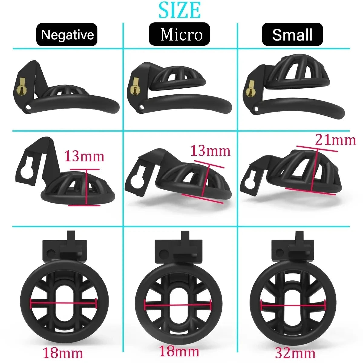 Micro Chastity Cage with 4 Rings