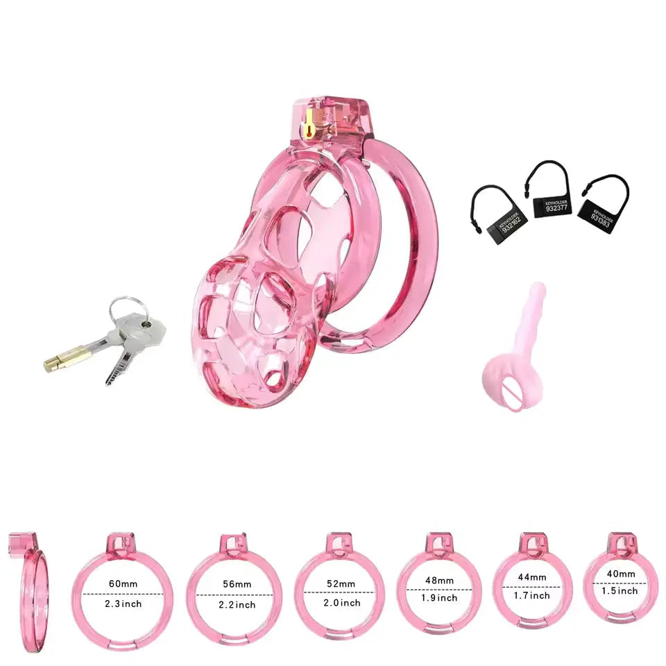 Pink translucent super soft male chastity device set 