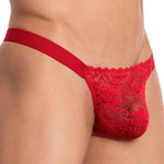 Men's floral lace bikini with a geometric rear strap design.