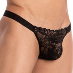 Men's floral lace bikini with a geometric rear strap design.