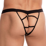 Men's floral lace bikini with a geometric rear strap design.