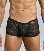 Men's rose-pattern lace boyshorts.