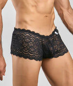 Men's rose-pattern lace boyshorts.