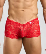Men's rose-pattern lace boyshorts.