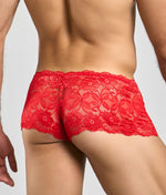 Men's rose-pattern lace boyshorts.