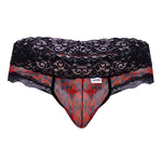 Men's mesh-and-lace thong with animal-print accents.