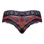 Men's mesh-and-lace thong with animal-print accents.