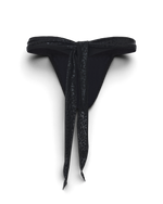 Men's black lace thong with leopard-pattern scarf ties.