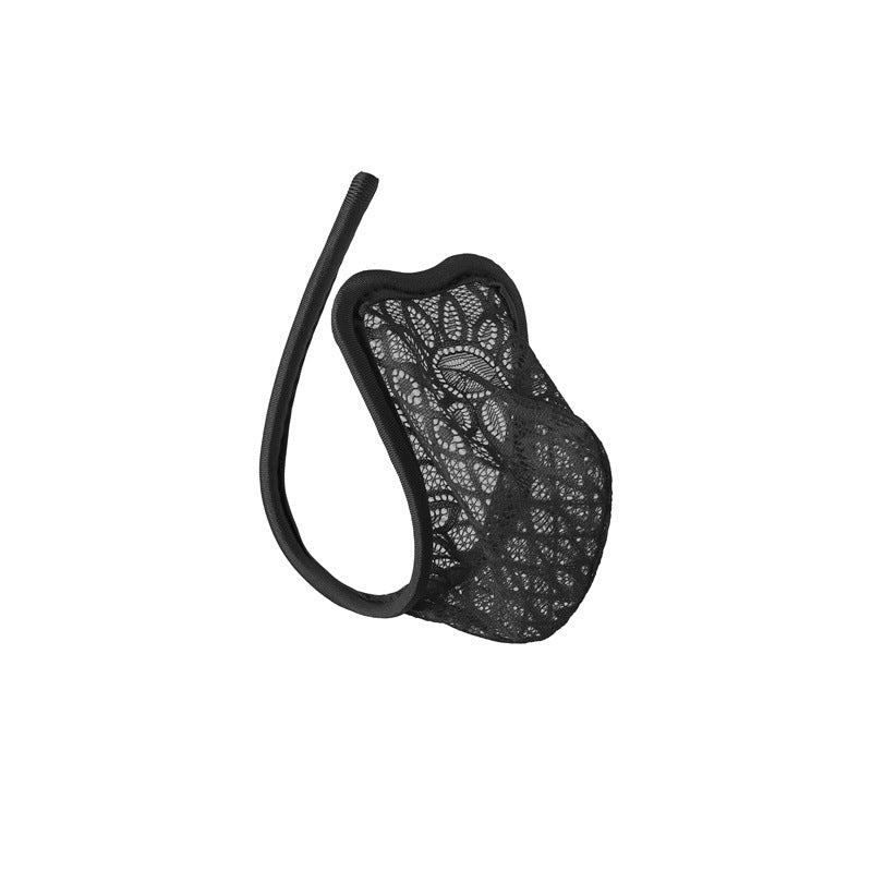 Men's floral lace C-string with no waistband or side straps.
