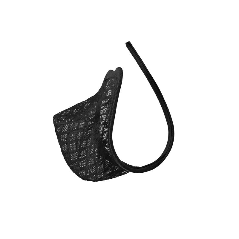 Men's floral lace C-string with no waistband or side straps.