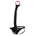 Men's lace jock-thong with tuxedo-inspired detailing.