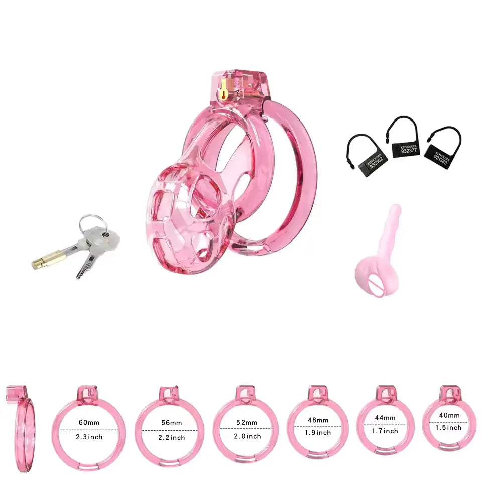 Pink translucent super soft male chastity device set medium