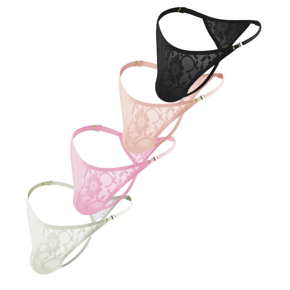 Men's lace thong underwear in white, pink, beige and black