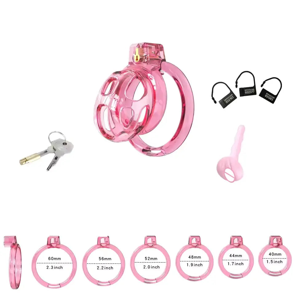 Pink translucent super soft male chastity device set small