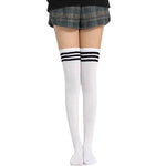 White thigh-high stockings with black stripes